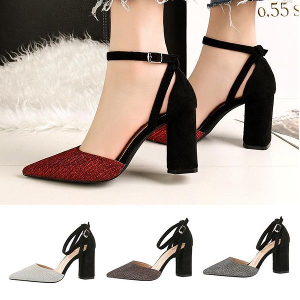 

dress shoes color panel womens pumps blihg high heels ladies aesthetic party korean sandals woman chunky1, Black