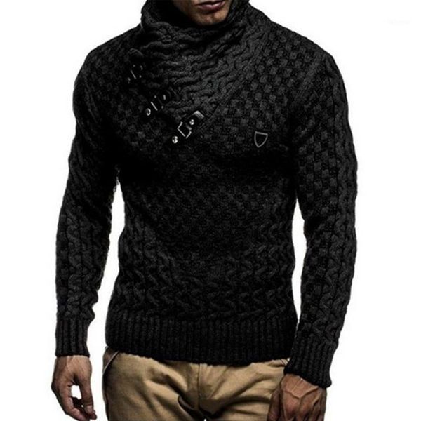 

new men's pullovers high-collar sweaters pu buttons design male autumn and winter sweater clothes men long sleeve sweaters1, White;black