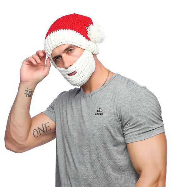 

knitted xmas beanies and beard decorations santa claus hat cap with mask for christmas party gifts favor dha2294