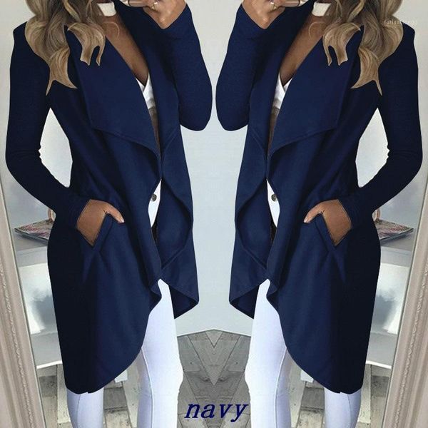 

2021 autumn winter women's coat lapel slim mid-length windbreaker casual warm jacket style ladies coat1, Black;white