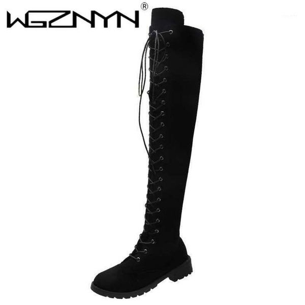 

wgznyn 2020 spring over the knee boots height increasing round toe women shoes autumn casual long boots size 36-43 botas mujer1, Black