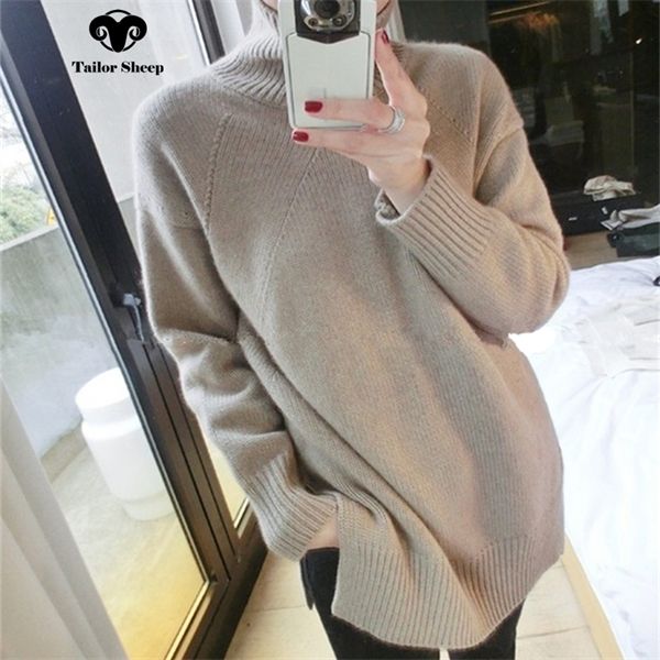 

new style pure cashmere women winter thick warm knit loose pullover female high collar turtleneck outwear sweater c1120, White;black