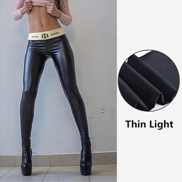 

leggings winter 2021 ladies imitation leather pants lace up buttocks and slim nine minute pants plus size leggins mujer, Black