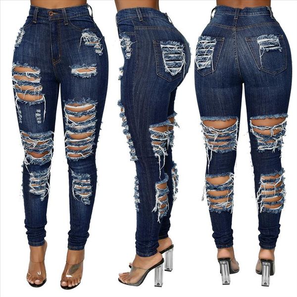

women slim pants washed ripped hole gradient long jeans denim regular pants plus size s 2xl jean women leggings clothes, Blue