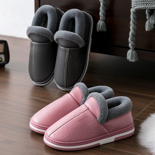 

slippers leather women indoor warm winter ladies house soft bottom non slip women's platform waterproof shoes female footwear y1202, Black