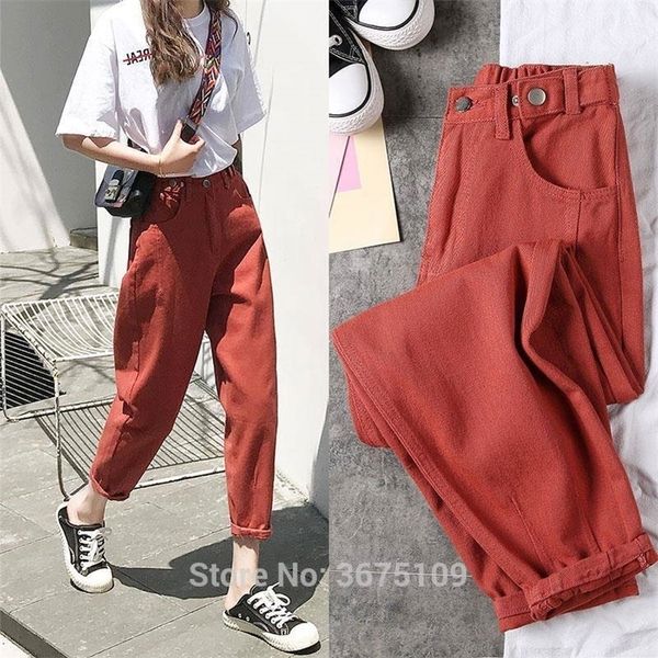 

2020 women's oversize high waist white jeans elastic loose korean boyfriend pants plus size woman black trousers mom clothes lj201126, Black;white