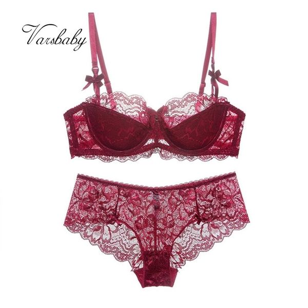 

varsbaby floral thin transparent women ladies bra+panty set lj201211, Red;black
