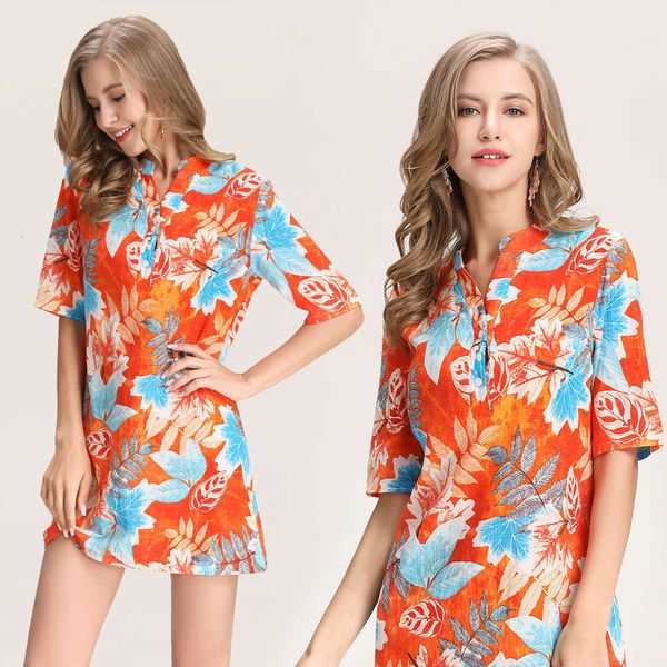 

printed summer women's 2019 short new lapel dress casual resort, White