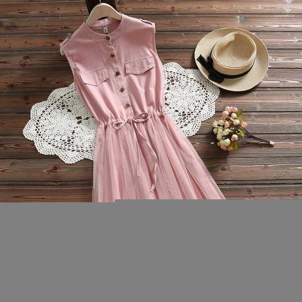 

belt waist sleeveless lace blue dresses women summer dress 2019 new casual cotton mesh pink elegant vestidos clothes 3518 501, Black;gray