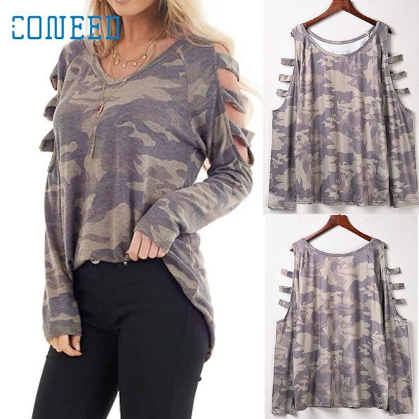 

women's t-shirt women blusas o-neck casual off shoulder camouflage long sleeve office lady sexys mujer, White