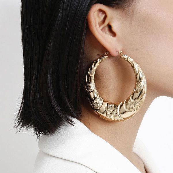 

punk exaggerated threaded big round circle earrings for women ladies vintage statement geometric hoop earrings jewelry xr2786, Golden;silver