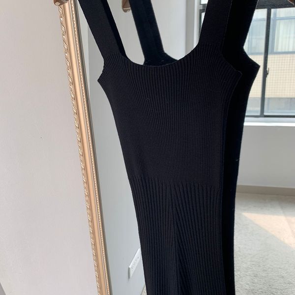 

2021 new spring sleeveless high stretch long elegant women pure color knitted maxi vestidos pnxa, Black;gray