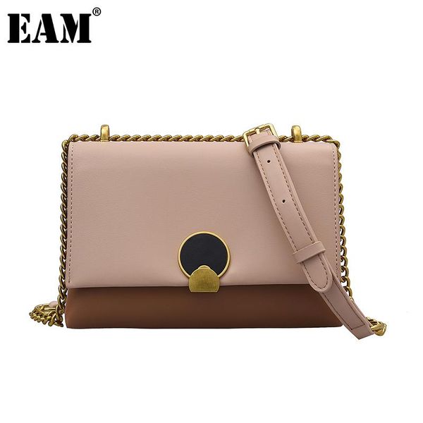 

shoulder bags [eam] women chains square brief pu leather flap personality all-match crossbody bag fashion tide 2021 18a1342