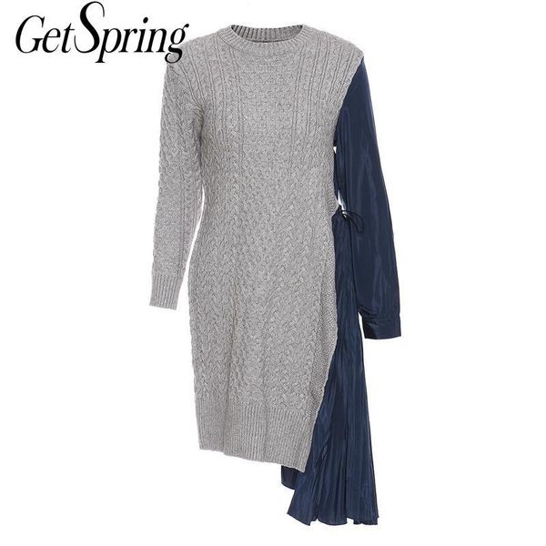 

getspring women dress patchwork asymmetry knitting sweater dresses women irregular color matching autumn winter dresses 2020 new, Black;gray
