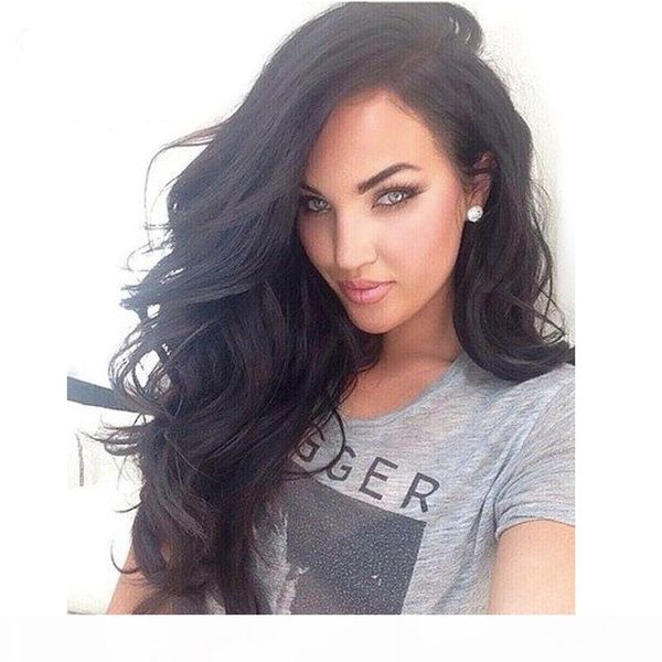 

180% density long body wave full lace human hair wigs for black women brazilian glueless lace front human hair wigs side part loose wave wig, Black;brown