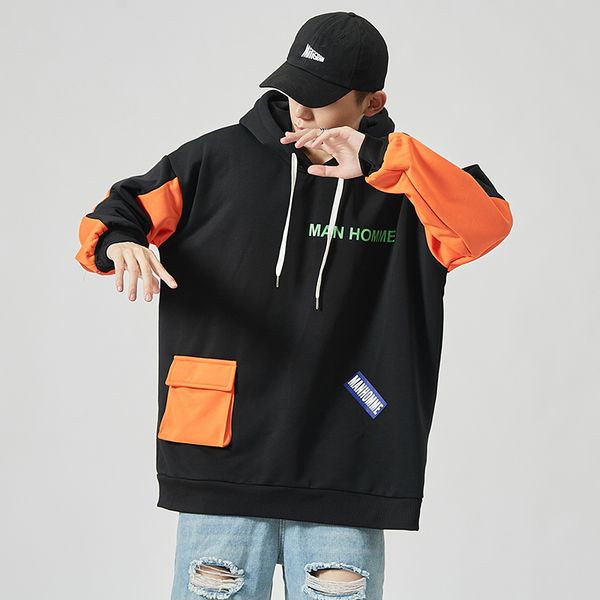 

kolmakov hip hop men's loose hoodie 60% cotton patchwork hoodies couple's thicken with fleece hooded coat male c0127, Black
