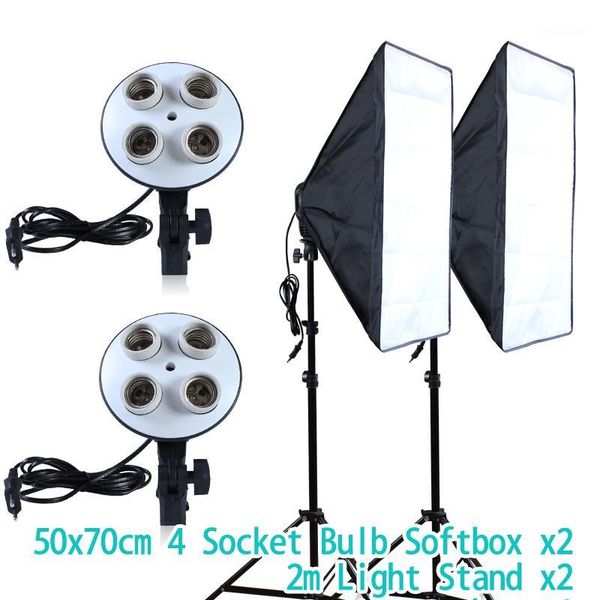 

light stands & booms diffuser 50*70cm continuous lighting softbox for 4-in-1 socket e27 lamp holder with 2pcs 2m stand po studio kit1