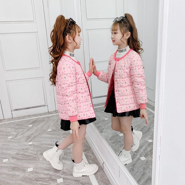 

winter girls and children's down jacket with white duck down inside, light and thin foreign style, warm and wearing floral down jacket, Blue;gray