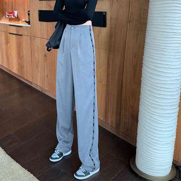 

2021 new pantsspring new fall design female sense grey casual fashion high waist drape loose straight leg wide scrub pants5 suit h2lc, Black;white