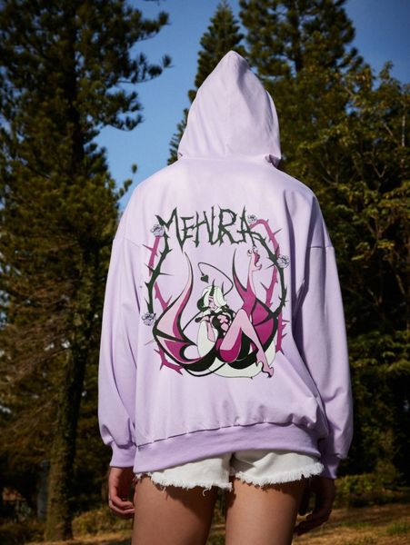 

romwe x afk arena figure letter graphic drawstring hoodie f9rv#, White;black