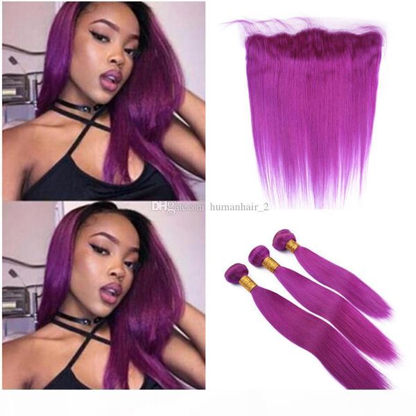 

#purple bundles with lace frontal closure purple human hair weaves with 13x4 lace frontal closure 4 pcs lots, Black;brown