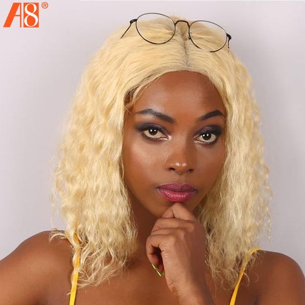 

613 blonde short bob water wave wigs 13x1 lace front human hair wigs natural hairline brazilian remy hair lace frontal, Black;brown