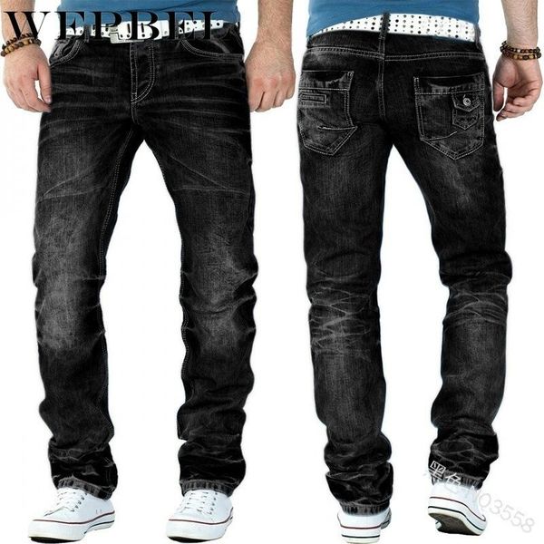 

men's pants plus size skinny casual ripped hole patchwork jeans slim pencil denim bandage trousers autumn winter streetwear men, Blue