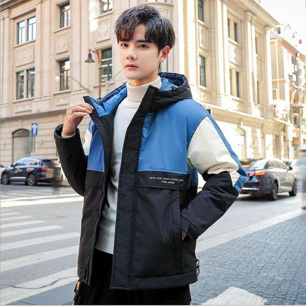 

mimi winter 2020 новый мужской корейский короткий с капюшоном теплый утолщенный белый вниз по куртке для студентов, Black