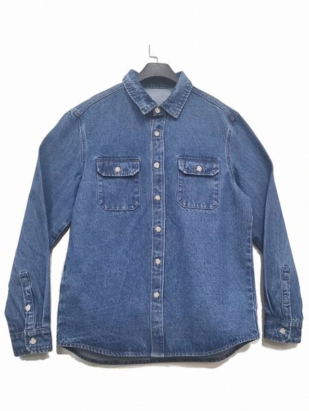 

men flap pocket denim shirt 86hr#, Blue
