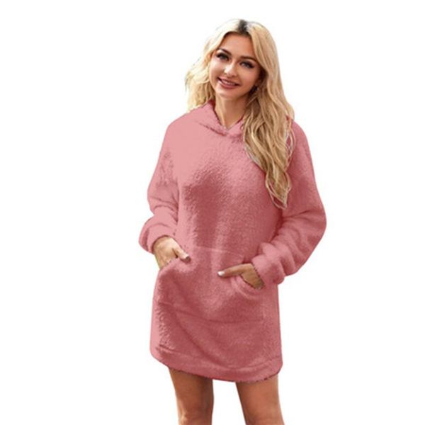 

ladies solid color home dress fashion trend long sleeve flannel hooded short skirt designer female winter new casual loose dress, Black;gray
