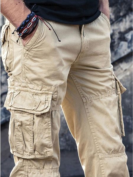 

mens cargo pants mens casual multi pockets military large size 40 tactical pants men outwear army straight slacks long trousers, Black