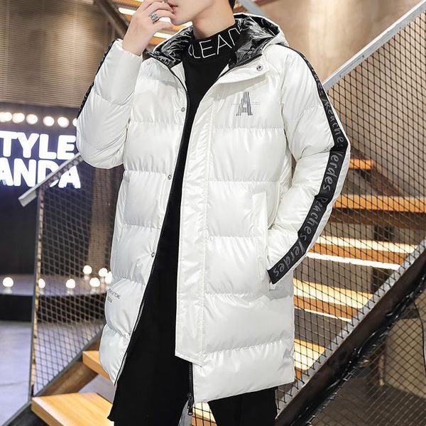 

men winter jacket and coats long style 2020 fashion printed cotton padded casual slim thick warm outwear overcoats male clothes1, Black