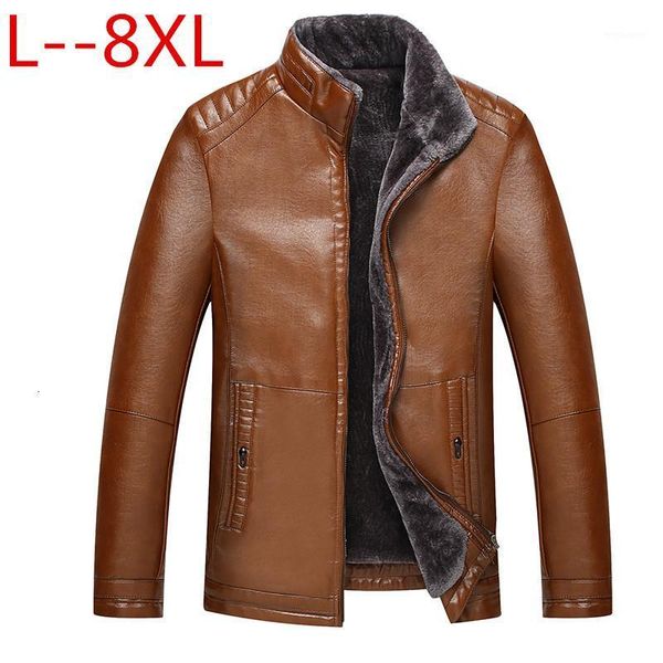 

plus size 8xl 6xl 2020 winter men new leather jacket business casual velvet bigger sizes coat large size loose 5xl 4xl1, Black
