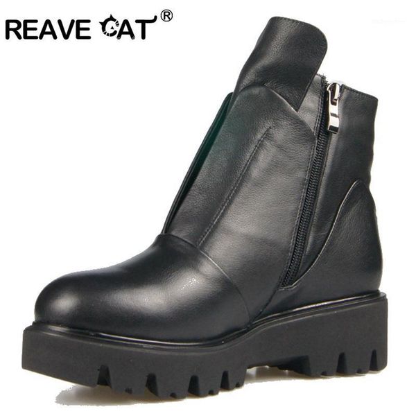 

boots reave cat women genuine leather shoes women's ankle zipper platform cow warm winter black e0671