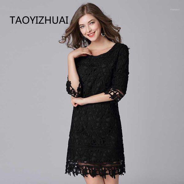 

taoyizhuai new black color office lady dress straight three quarter patchwork above knee big size office party dress 140261, Black;gray