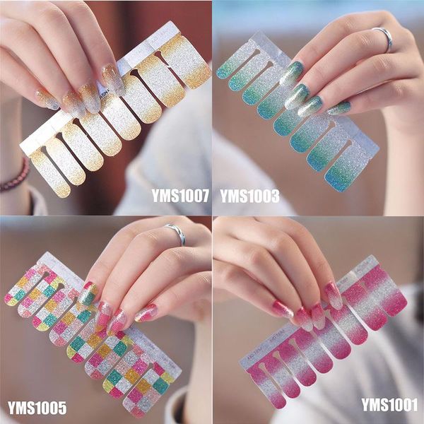

16 pcs/set glitter gradient color nail stickers diy self-adhesive nail art decoration wraps full cover polish sticker, Black