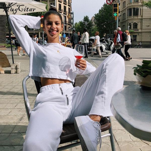 

women's straight pants suit autumn and winter explosion models women exposed navel sweater suit high waist wide leg fashion zipper casu, Black;white