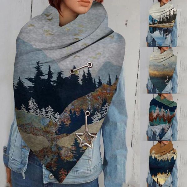 

scarves fashion printed button scarf women retro casual design shawls large size winter warm and wraps for women1, Blue;gray