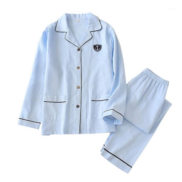 

japanese fresh navy pajama sets men sleepwear hombre 100% gauze cotton casual male long sleeve cozy summer pyjamas men1, Black;brown