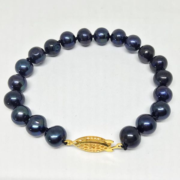 

natural black cultured freshwater pearl bracelet for women 7-8,8-9mm approx round beads high grade jewelry 7.5inchb1524
