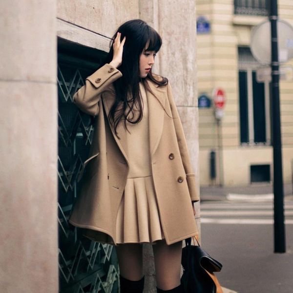 

women's wool & blends the winter 2021 han edition fashion clothing in loose woolen cloth coat show thin long lapels, Black