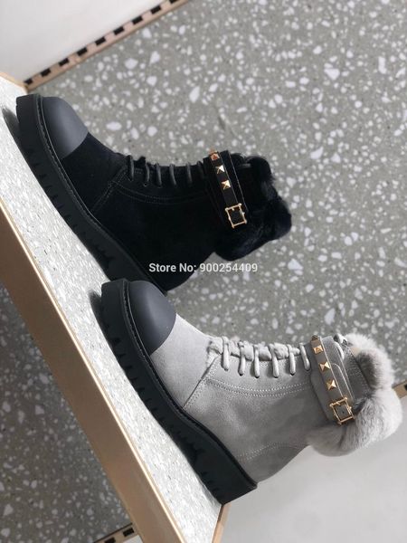 

boots fashion women winter warm ankle boots, fur inside genuine leather flats shoes, Black