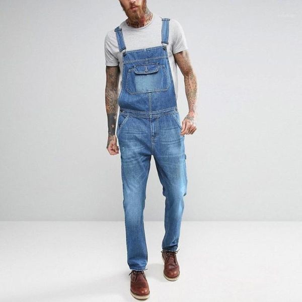 

2019 mens ripped jeans wash distress jumpsuit streetwear pocket suspender pants trousers jeans men jumpsuit male fashions 3#1, Blue