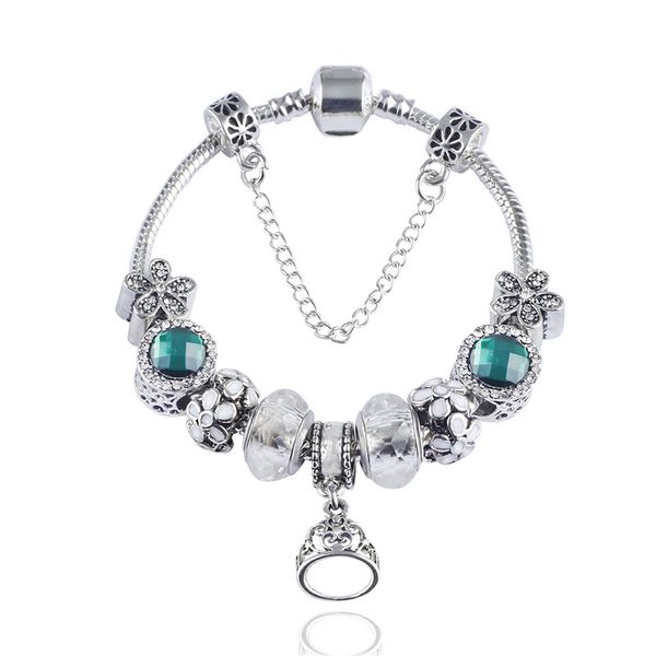 

foreign trade online influencer jewelry european and american style green crystal string beads bracelet diy crown pendant womens bracelet, Black