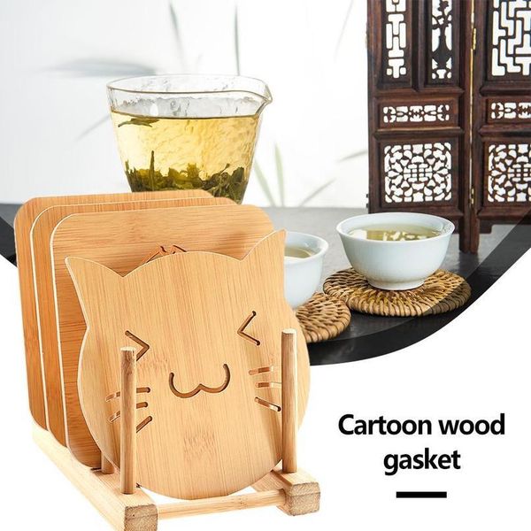 

8pcs non-slip cartoon wooden heat resistant pads table decoration accessories kitchen cooking isolation bowl jllmow