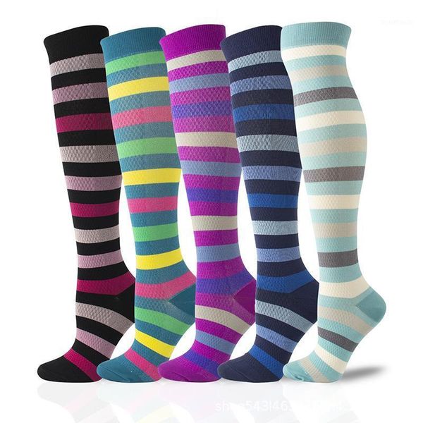 

colorful stripe compression socks marathon running sports socks men women cycling edema diabetes varicose veins stockings1, Black