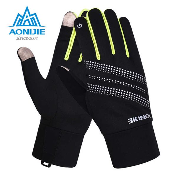 

aonijie men women outdoor sports gloves warm windproof cycling hiking climbing running ski full finger screen gloves, Black