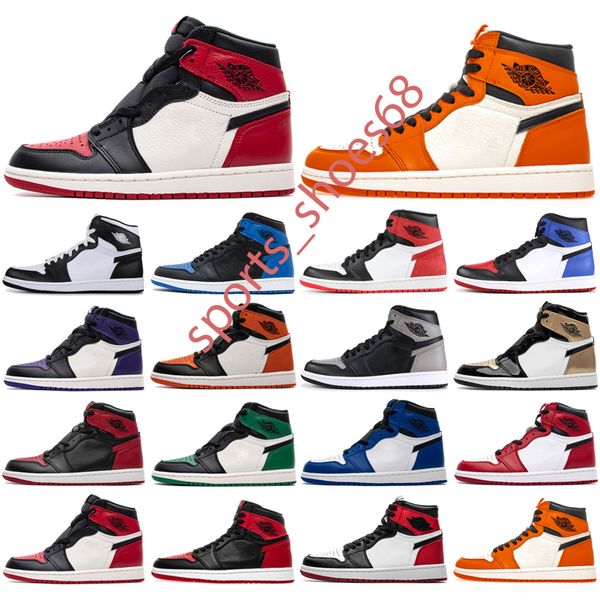 

2021 new basketball shoes basketball 1 1s og high pine green black court purple royal bred toe nc obsidian unc game basketball sneakers, White;red