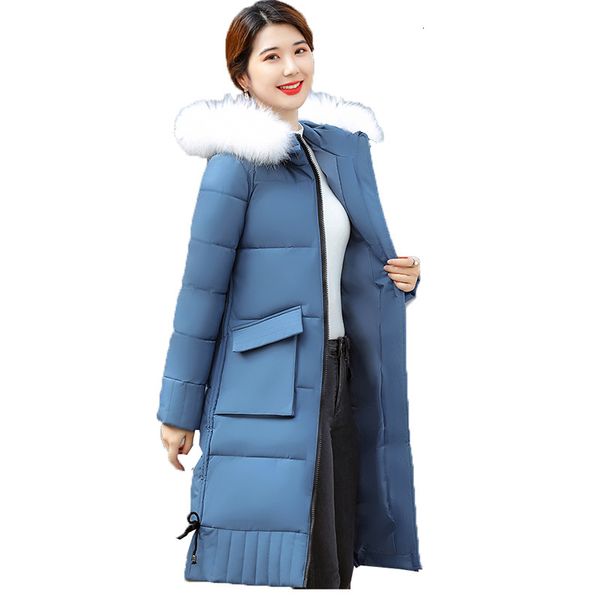 

2021 new women winter slimming mid-length over-the-knee jacket, stylish thickening plus size fur collar cotton slim coat os5s, Black