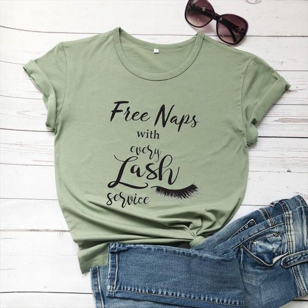 

naps with every lash service t shirt women fashion pure cotton funny graphic young girl grunge tumblr tees vintage cute top, White